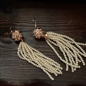 Park Lane Gold and Cream Tassel Earrings